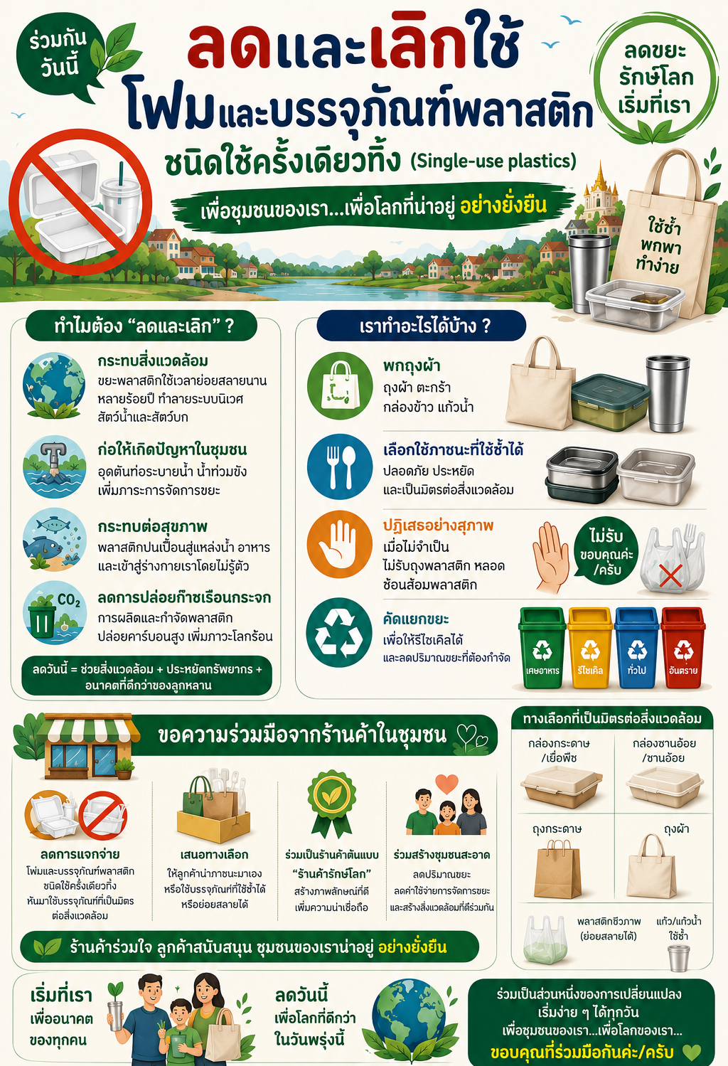 ลดและเลิกใช้โฟมและบรรจุภัณฑ์พลาสติกชนิดใช้ครั้งเดียวทิ้ง (Single-use Plastics)